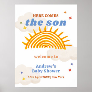 Here Comes The Son Sunshine Baby Shower Welcome Poster