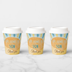 Here Comes the Son Sunshine Blue Ray Baby Shower Paper Cups