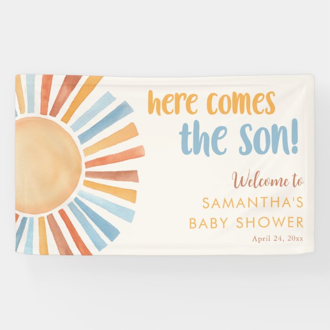 Here comes the SON Sunshine boho boy baby shower Banner (Horizontal)
