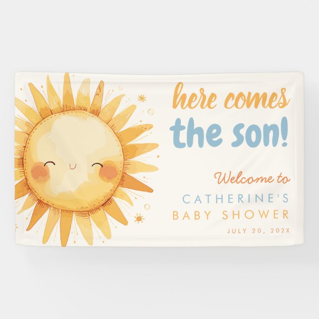 Here Comes the SON Sunshine Boho Boy Baby Shower Banner (Horizontal)