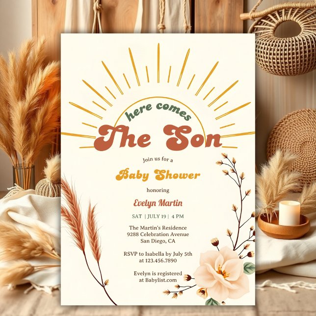 Here Comes The Son Sunshine Boho Boy Baby Shower Invitation (Here Comes The Son Sunshine Boho Boy Baby Shower Invitation)