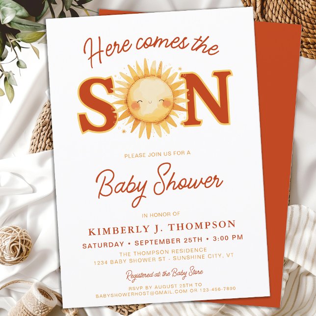 Here Comes The Son Sunshine Boho Boy Baby Shower Invitation (Creator Uploaded)