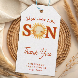 Here Comes The Son Sunshine Boho Cute Baby Shower Gift Tags