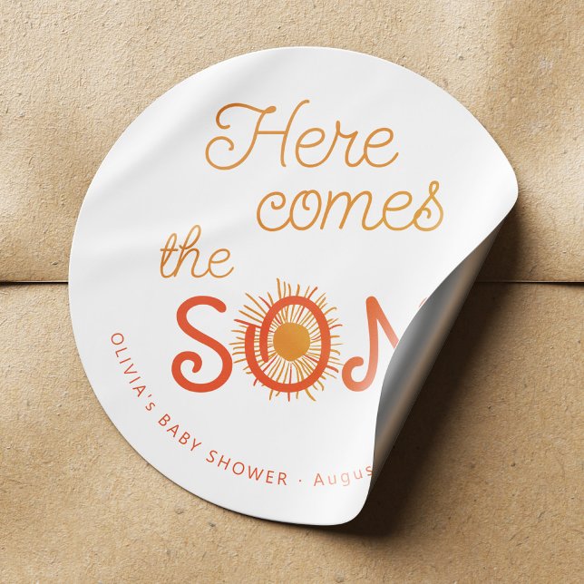 Here comes the son sunshine boy baby shower classic round sticker (Creator Uploaded)