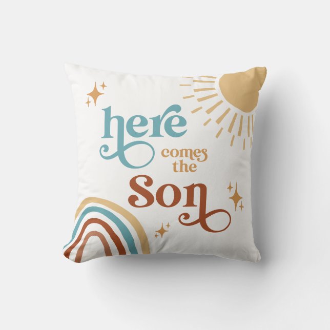 Here Comes the Son Sunshine Boy Baby Shower Cushion (Front)