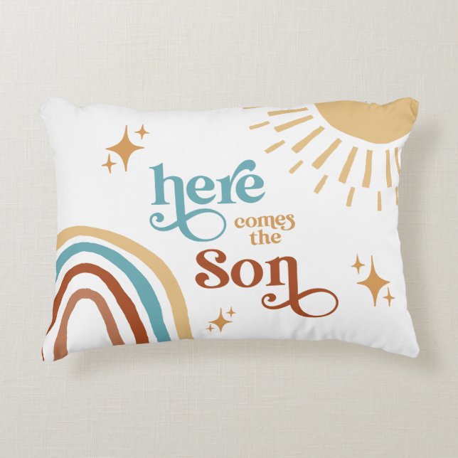 Here Comes the Son Sunshine Boy Baby Shower Decorative Cushion (Front)