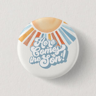 Here Comes the Son Sunshine Boy Baby Shower Favour 3 Cm Round Badge