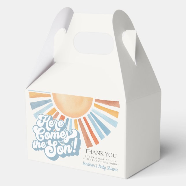 Here Comes the Son Sunshine Boy Baby Shower Favour Favour Box (Front)