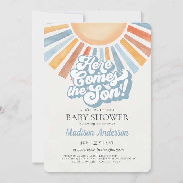 Here Comes the Son Sunshine Boy Baby Shower Invitation (Front)