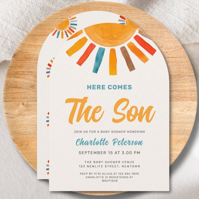 Here Comes the Son Sunshine Boy Baby Shower Invitation (Creator Uploaded)