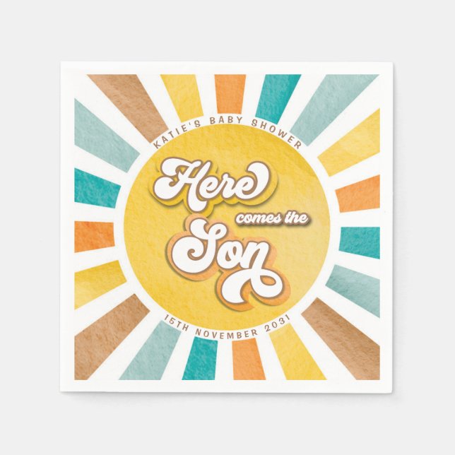 Here Comes the Son Sunshine Boy Baby Shower Napkin (Front)
