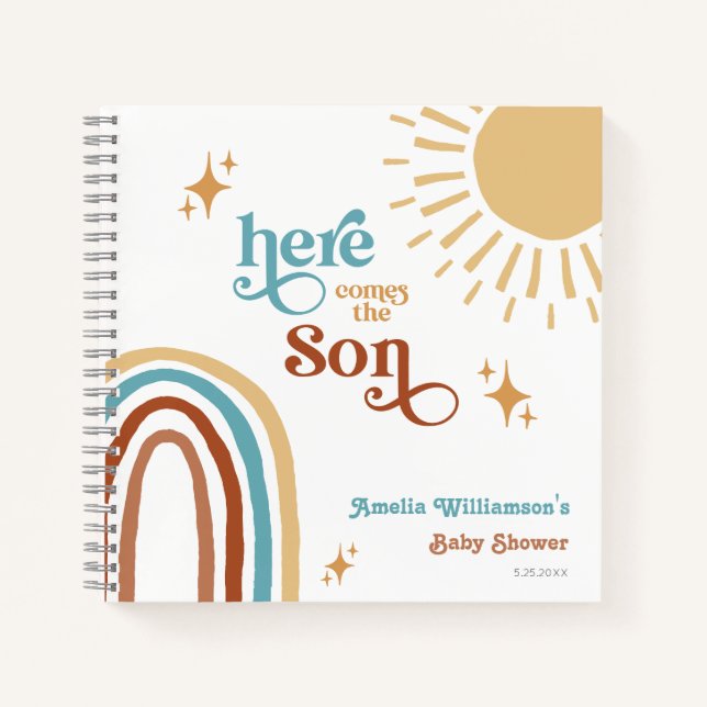 Here Comes the Son Sunshine Boy Baby Shower Notebook (Front)