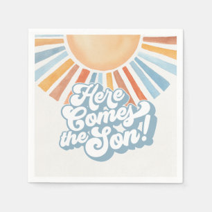 Here Comes the Son Sunshine Boy Baby Shower Party Napkin