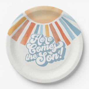 Here Comes the Son Sunshine Boy Baby Shower Party Paper Plate