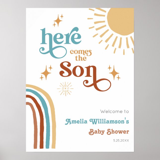 Here Comes the Son Sunshine Boy Baby Shower Poster (Front)