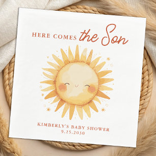 Here Comes The Son Sunshine Cute Boho Baby Shower Napkin