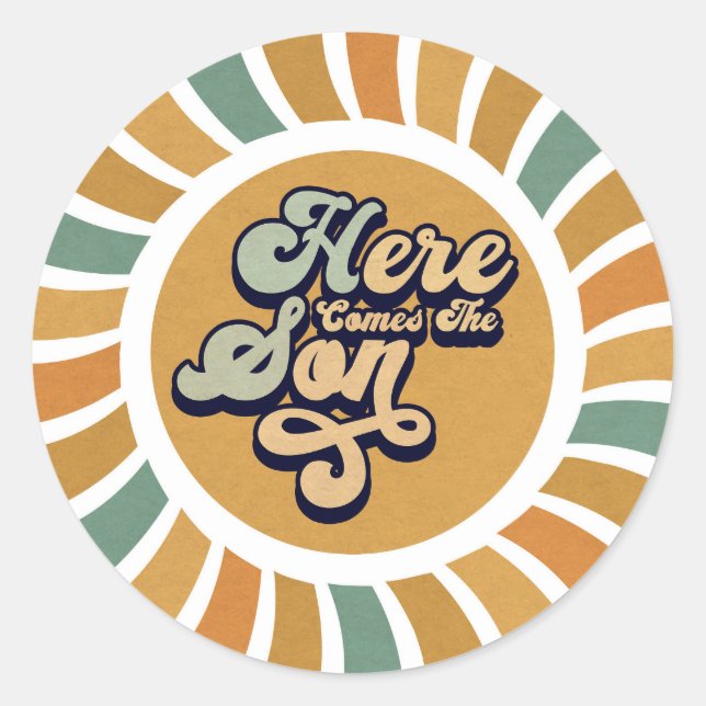Here Comes The Son Sunshine Groovy Cute Retro  Classic Round Sticker (Front)
