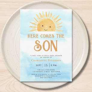 Here Comes the Son Sunshine Sky Baby Shower  Invitation