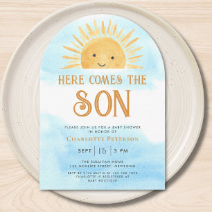 Here Comes the Son Sunshine Sky Baby Shower Invitation