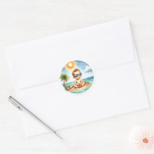 Here Comes the Son Tropical Baby Shower Classic Round Sticker