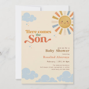 Here Comes the Son Vintage Retro Baby Shower Invitation