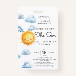 Here comes the Son Watercolor Baby Boy Shower ID Badge