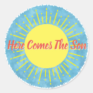 Here Comes The Son Watercolor Baby Shower Custom Classic Round Sticker