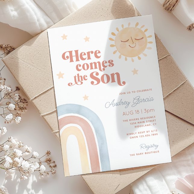 Here Comes the Son Watercolor Boho Baby Shower Invitation (Here Comes the Son Watercolor Boho Baby Shower Invitation)