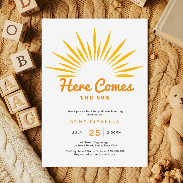 Here Comes The Son Whimsical Baby Shower Invitation (Creator Uploaded)