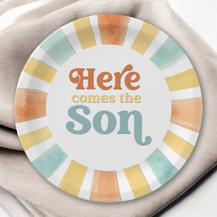 Here Comes the Son Whimsical Sunshine Baby Shower Paper Plate