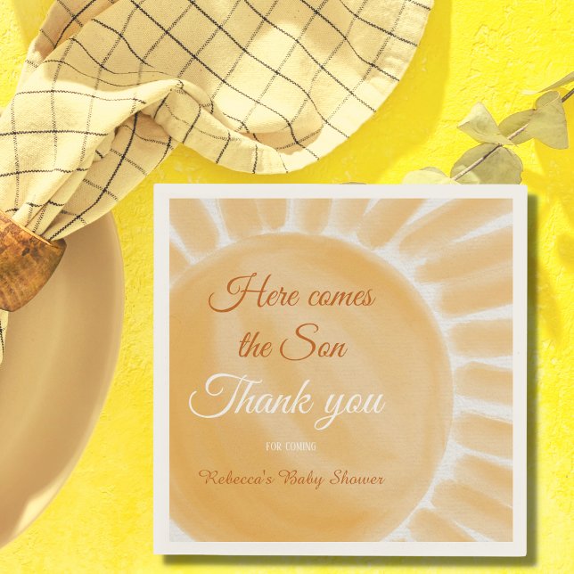 Here Comes the Son Yellow Ray Sunshine Baby Shower Napkin (Creator Uploaded)