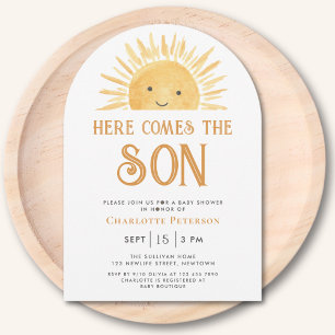 Here Comes the Son Yellow Sun Arch Baby Shower  Invitation