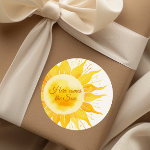 Here Comes the Son Yellow Sunshine Baby Shower Classic Round Sticker