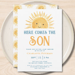 Here Comes the Son Yellow Sunshine Baby Shower Invitation