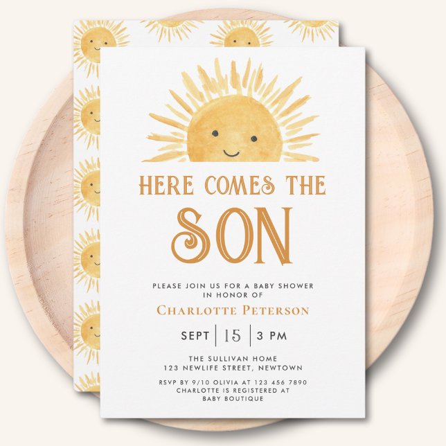 Here Comes the Son Yellow Sunshine Baby Shower  Invitation (Creator Uploaded)