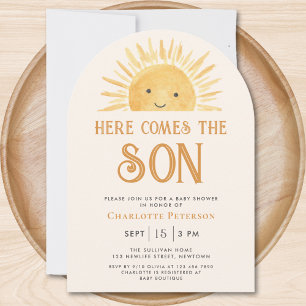 Here Comes the Son Yellow Sunshine Baby Shower Invitation