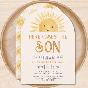Here Comes the Son Yellow Sunshine Baby Shower Invitation