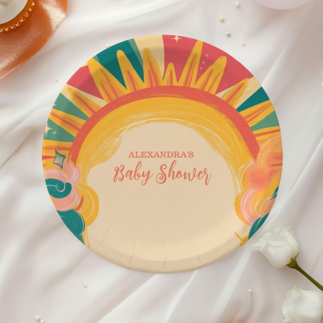 Here Comes the Son Yellow Sunshine Baby Shower Paper Plate (Creator Uploaded)
