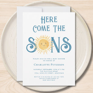 Here Comes The Sons Twin Boy's Baby Shower  Invitation