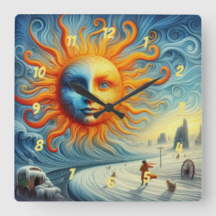 Here Comes The Sun - AI Art Print Square Wall Clock