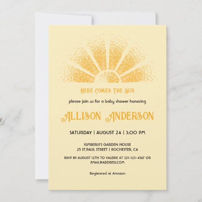 Here Comes the Sun Baby Shower Invitation (Front)