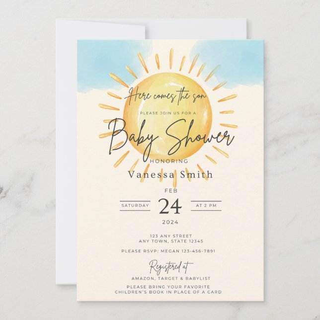 Here Comes the Sun – Baby Shower Invitation (Front)