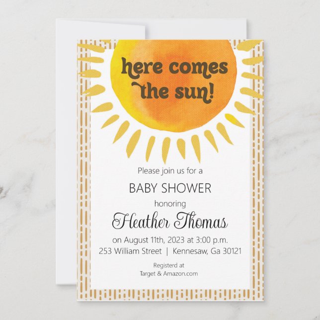 Here comes the sun Baby Shower Invitation (Front)