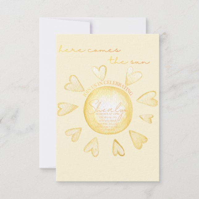 Here Comes The Sun Baby Shower Invite  (Front)