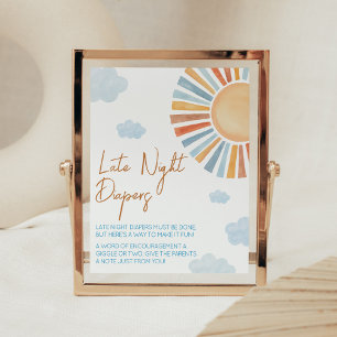 Here Comes The Sun Baby Shower Late Night Diapers Poster