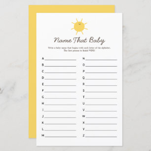 Here Comes The Sun Baby Shower Name That Baby Game