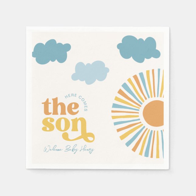 Here Comes The Sun Baby Shower Napkins (Front)