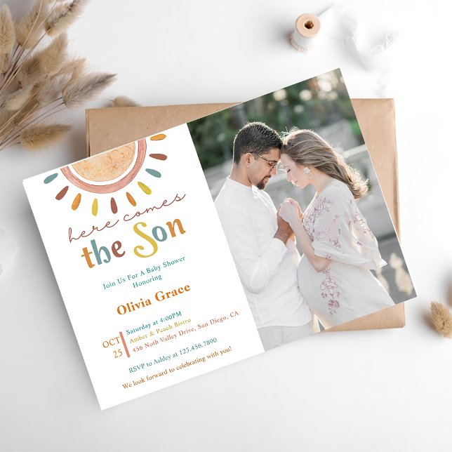 Here Comes The Sun Baby Shower Photo Invitation (Creator Uploaded)