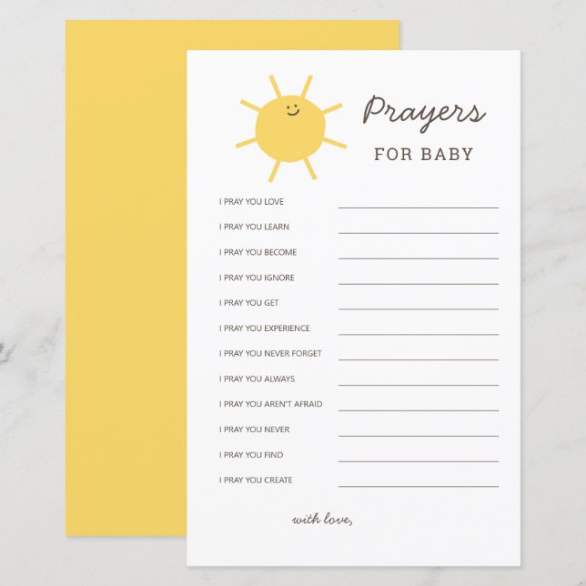 Here Comes The Sun Baby Shower Prayers For Baby (Front/Back)