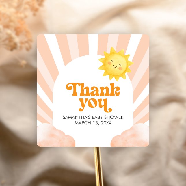 Here Comes the Sun Baby Shower Square Sticker (Sunshine Baby Shower Sticker)